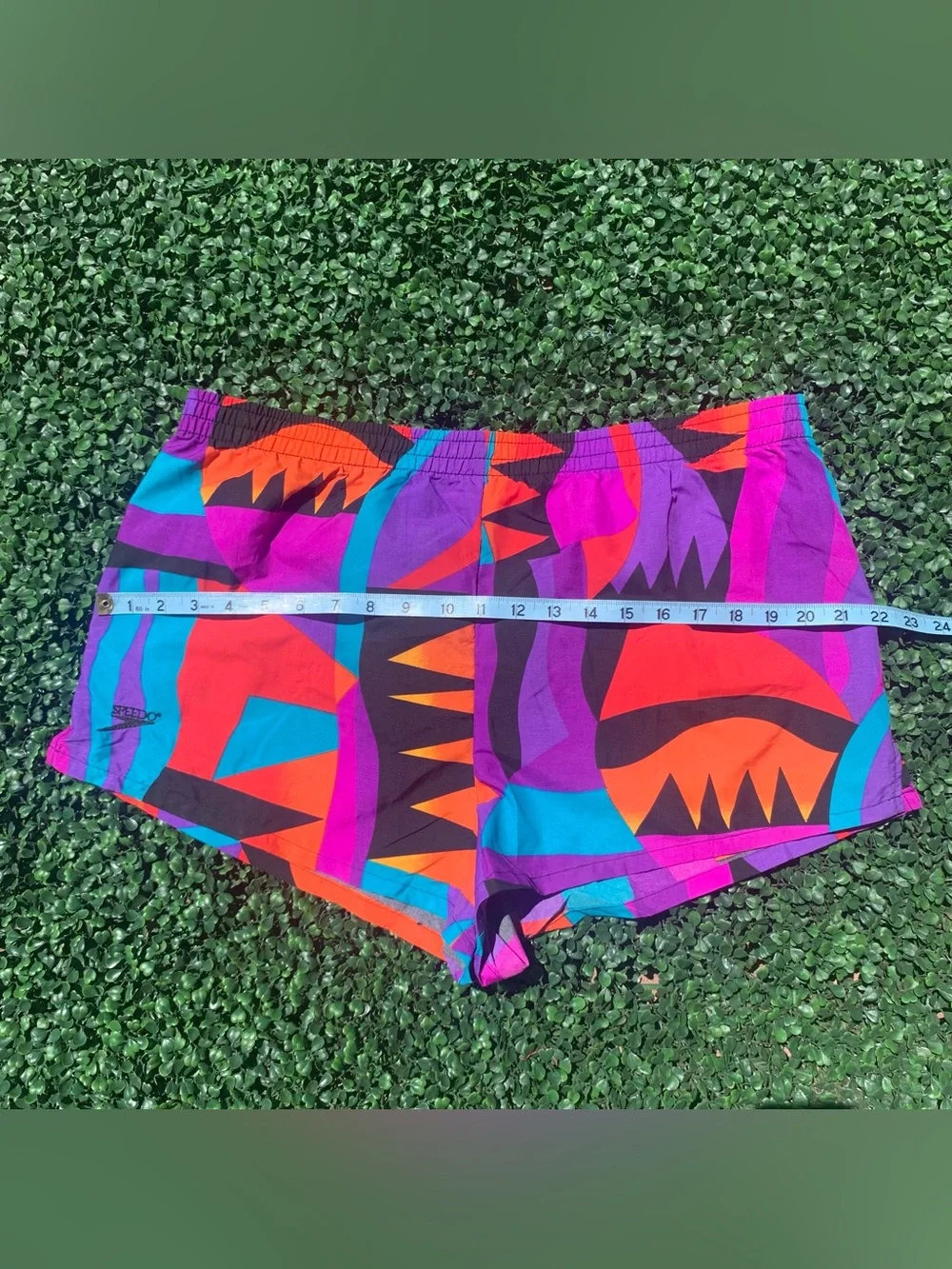 Vintage SPEEDO Maximalist Geo Sunset Swim Trunks / Shorts - needs elastic repair